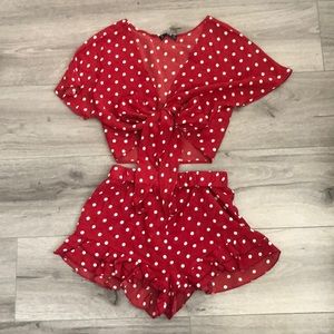 Festival ready summer polka dot red two piece